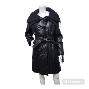 NWT Kenneth Cole Long Puffer Black Trench Coat Size L